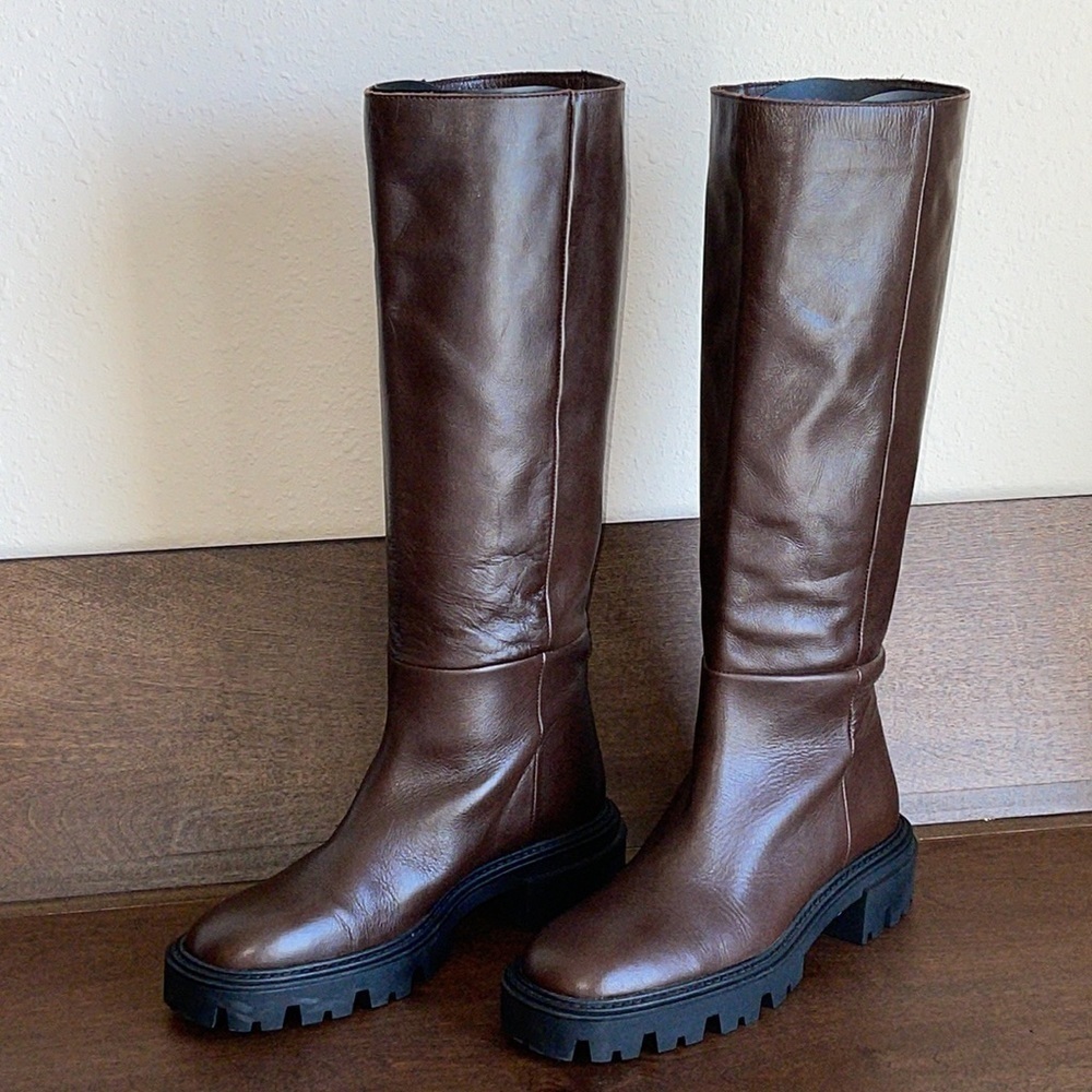 Zara Iconic Lug Heel Knee High Leather Boots Sz. 8 - Picture 6 of 16